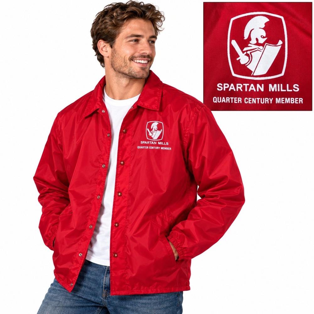 Dunbrooke Coaches Jacket Mens L Red Spartan Mills USA Vintage Windbreaker Snap